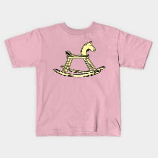 Yellow Rocking Horse With Pink Background Kids T-Shirt